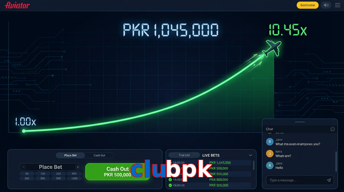 Main screen of Clubpk aviator page for PK players